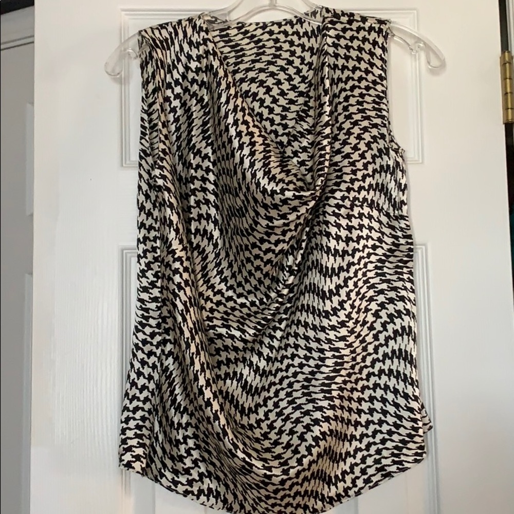 Cowl neck black and white silk top
